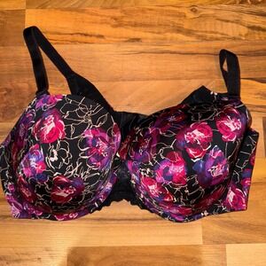 Torrid Curve 360 back smoothing push up T shirt  Floral Print Black Purple 42 DD